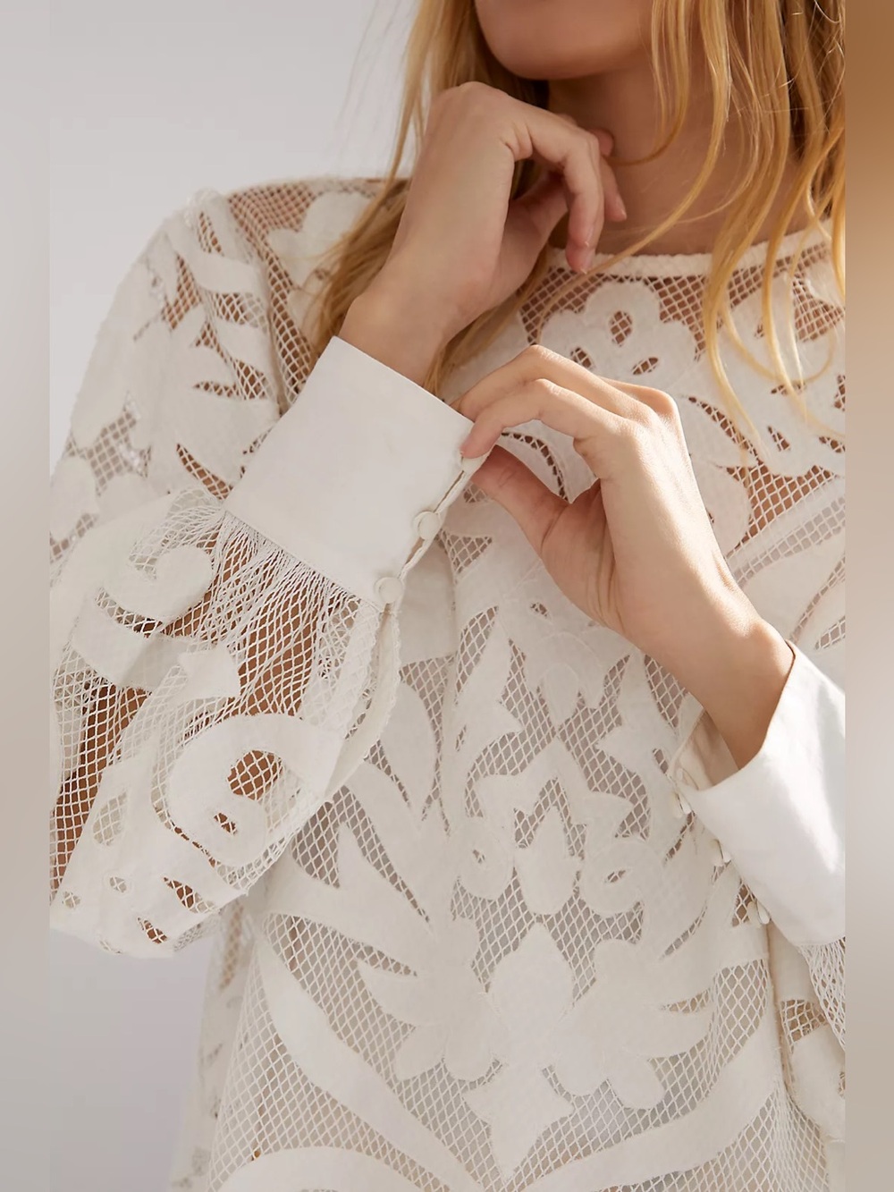 By Anthropologie Lace Detail Blouse | Small | Ivory - Picture 2 of 13